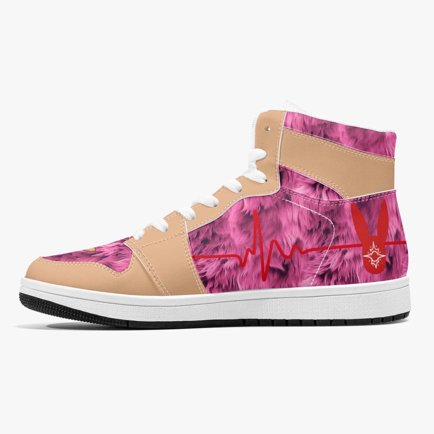 Heartbeat Rhythm in ILY Signs - High-Top Leather Sneakers (Spicy Caramel: Woman)