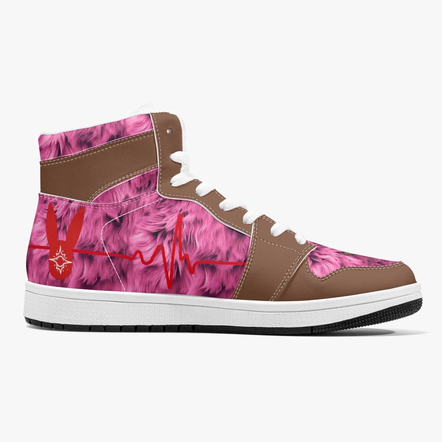 Heartbeat Rhythm in ILY Signs - High-Top Leather Sneakers (Chocolate: Woman)