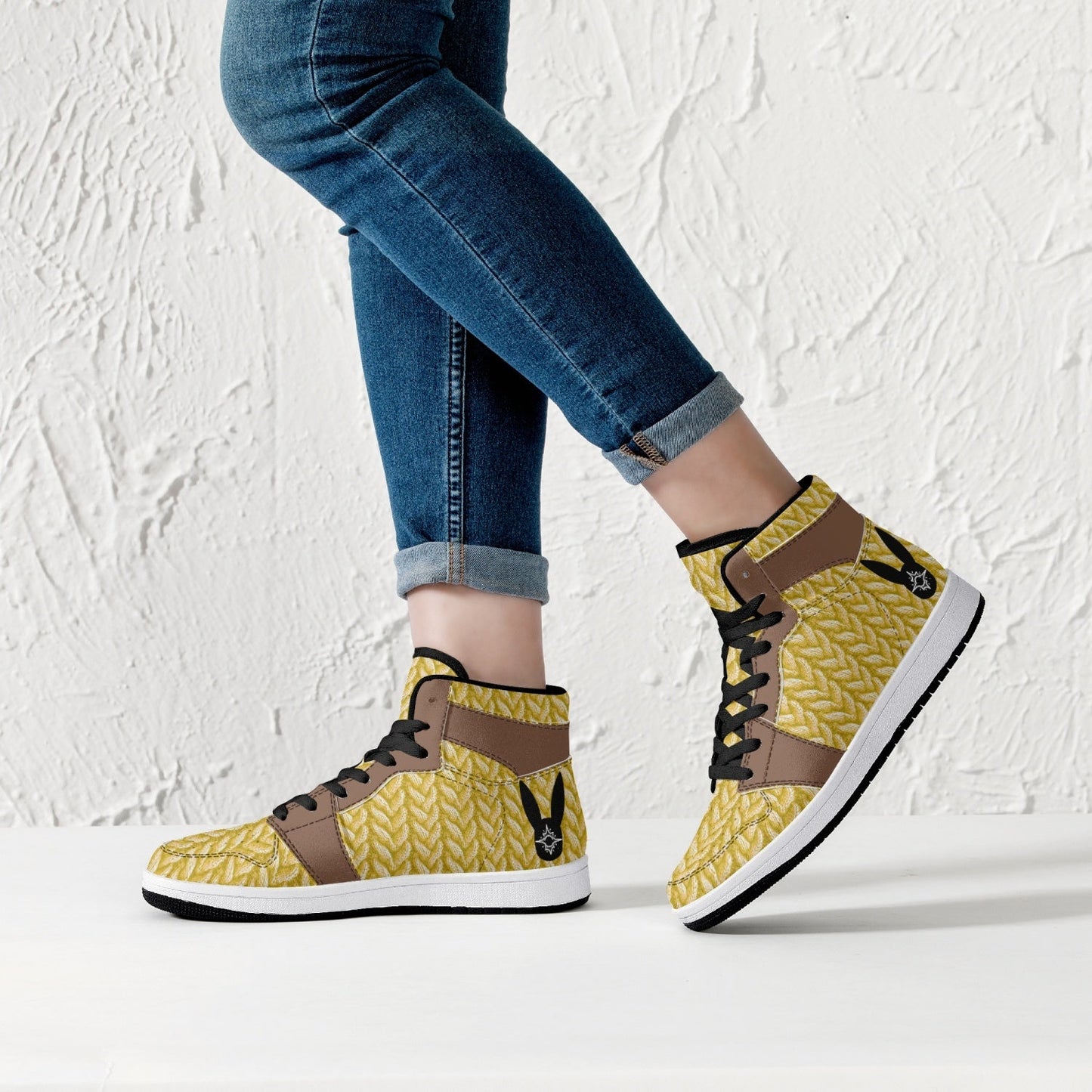 Sunny Acorn Knitted - High-Top Leather Sneakers (Women)