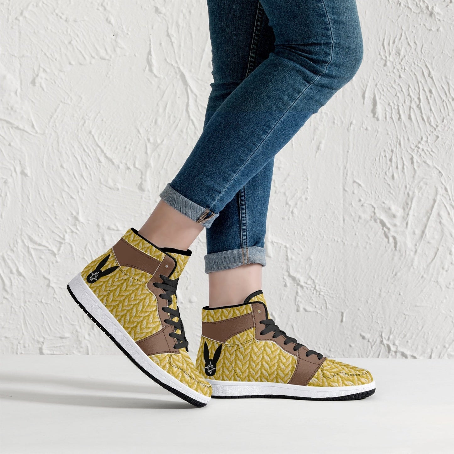 Sunny Acorn Knitted - High-Top Leather Sneakers (Women)