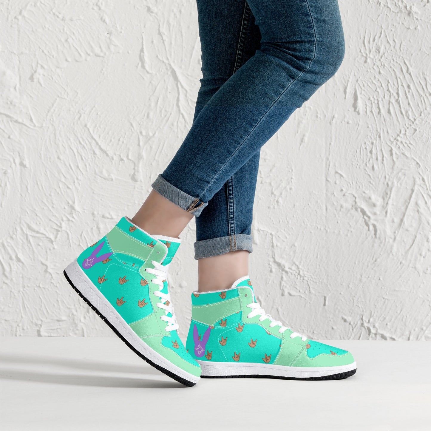 Mint Bubblegum - High-Top Leather Sneakers (Women)